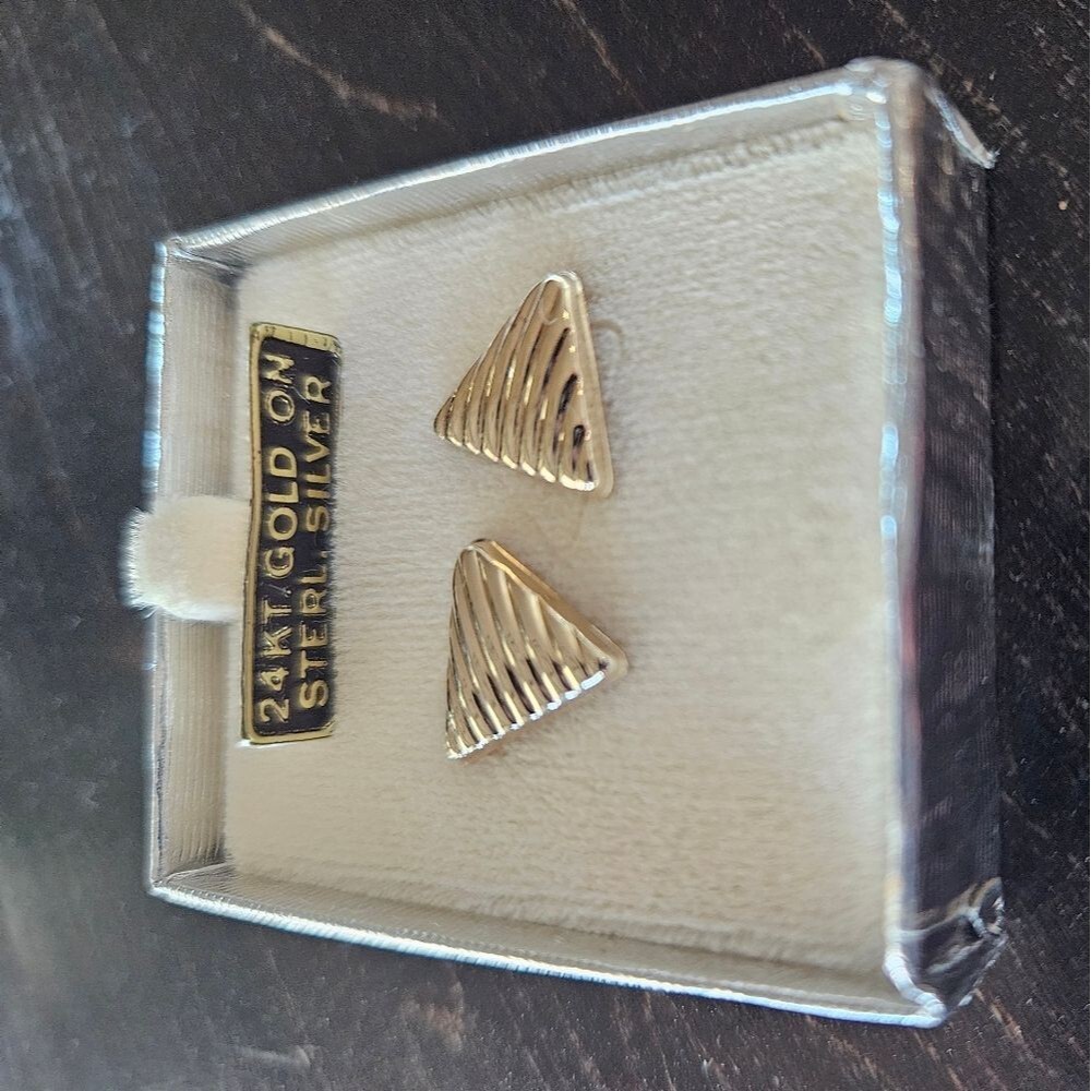 Gold Plate Sterling Silver Triangle Earrings in Gift Box